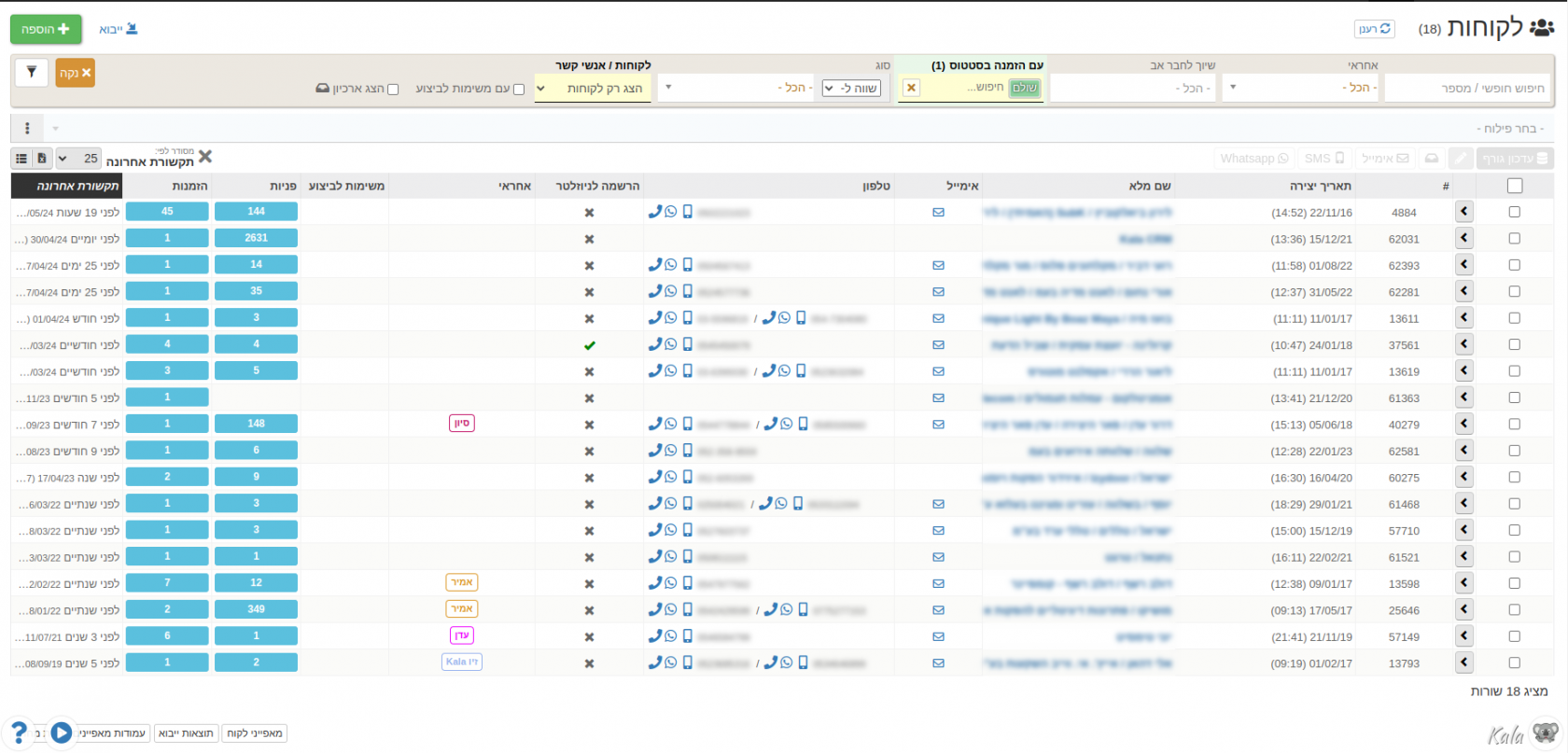 רשימת לקוחות - סינון לפי לקוחות שיש להם הזמנה בסטטוס מסויים